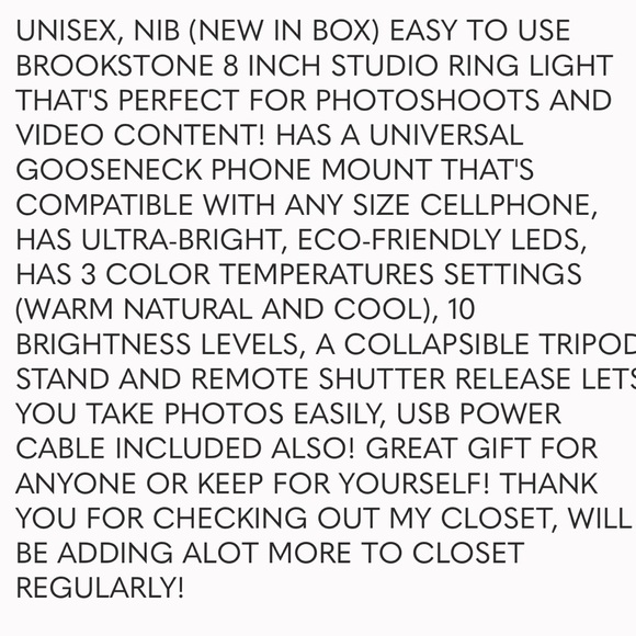 Brookstone 8-Inch Studio Ring Light NEW in sealed box $49 retail - Picture 3 of 3